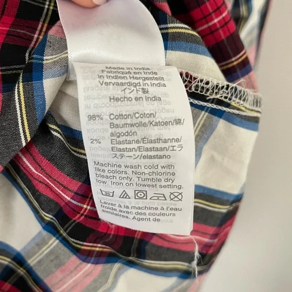 J.Crew Red Tartan Poplin Plaid Ruffle Neck Button-down Shirt size S EUC - Picture 6 of 6